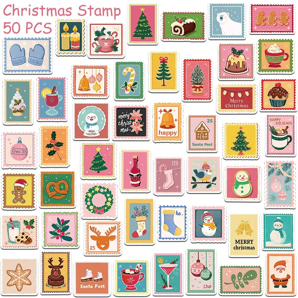 50 stücke Weihnachten Stempel Graffiti Aufkleber Aufkleber Für Telefon Brief Sammelalbum Koffer Skateboard DIY Cartoon Wasserdichte Aufkleber – Detail 8