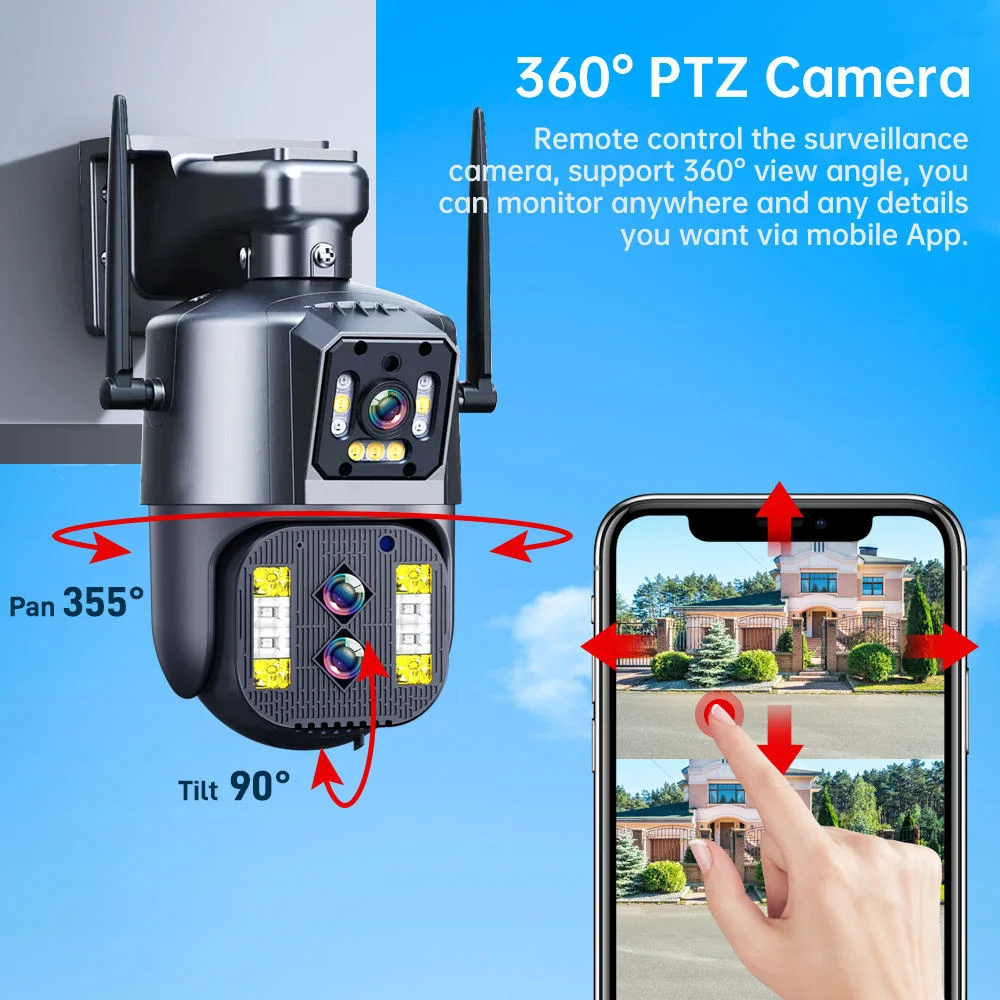 12MP 6K HD 10X زووم بصري كاميرا أمان WiFi اتجاهين الصوت PTZ ثلاثة عدسة شاشات مزدوجة كاميرا شبكة مراقبة CCTV لاسلكية للمنزل