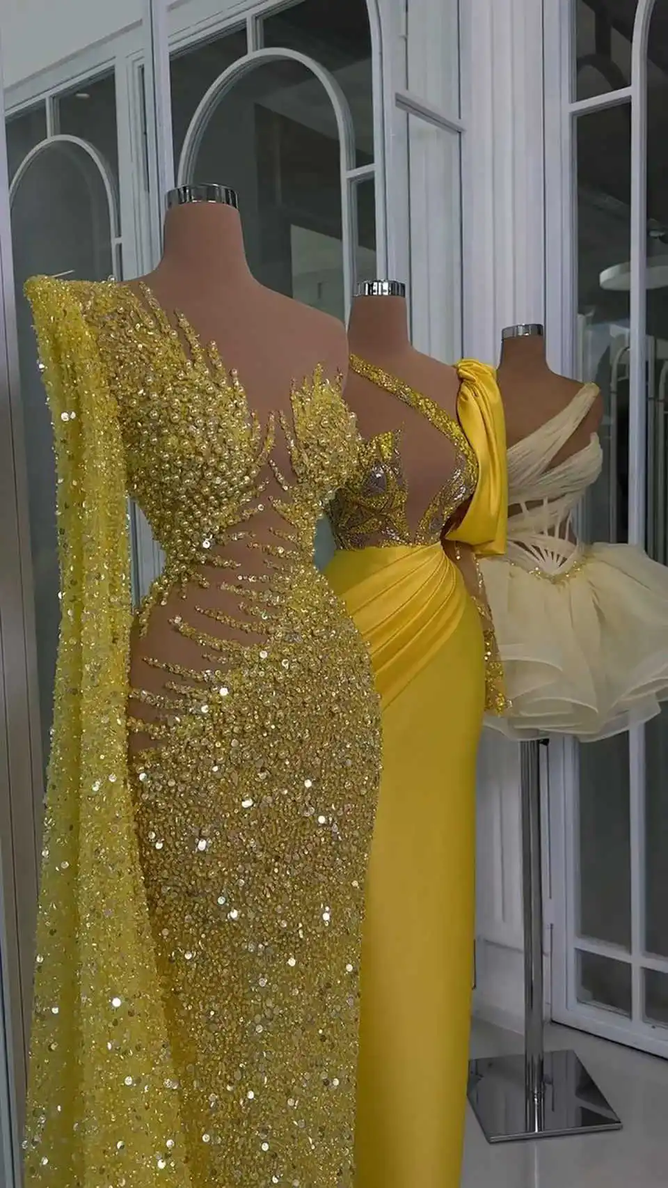 Luxury Evening Dresses Mermaid One Shoulder Crystals Sequins Long Shoulder Prom Gowns Party Dresses Custom Made Robe De Soirée