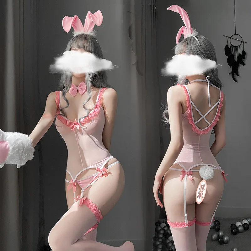 Fun Lingerie Kawaii Bunny Girl Uniform Allure Cosplay Costumes Porn Transparent Stockings Set  Adult Sex Costume for Role Play