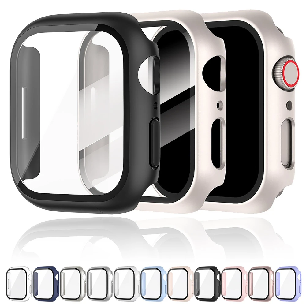 Case for Apple Watch 38MM 42MM 40MM 44MM 41MM 45M Protective Cover Matte Hard PC Bumper Frame Glass iWatch 9 8 7 6 5 SE 4 3