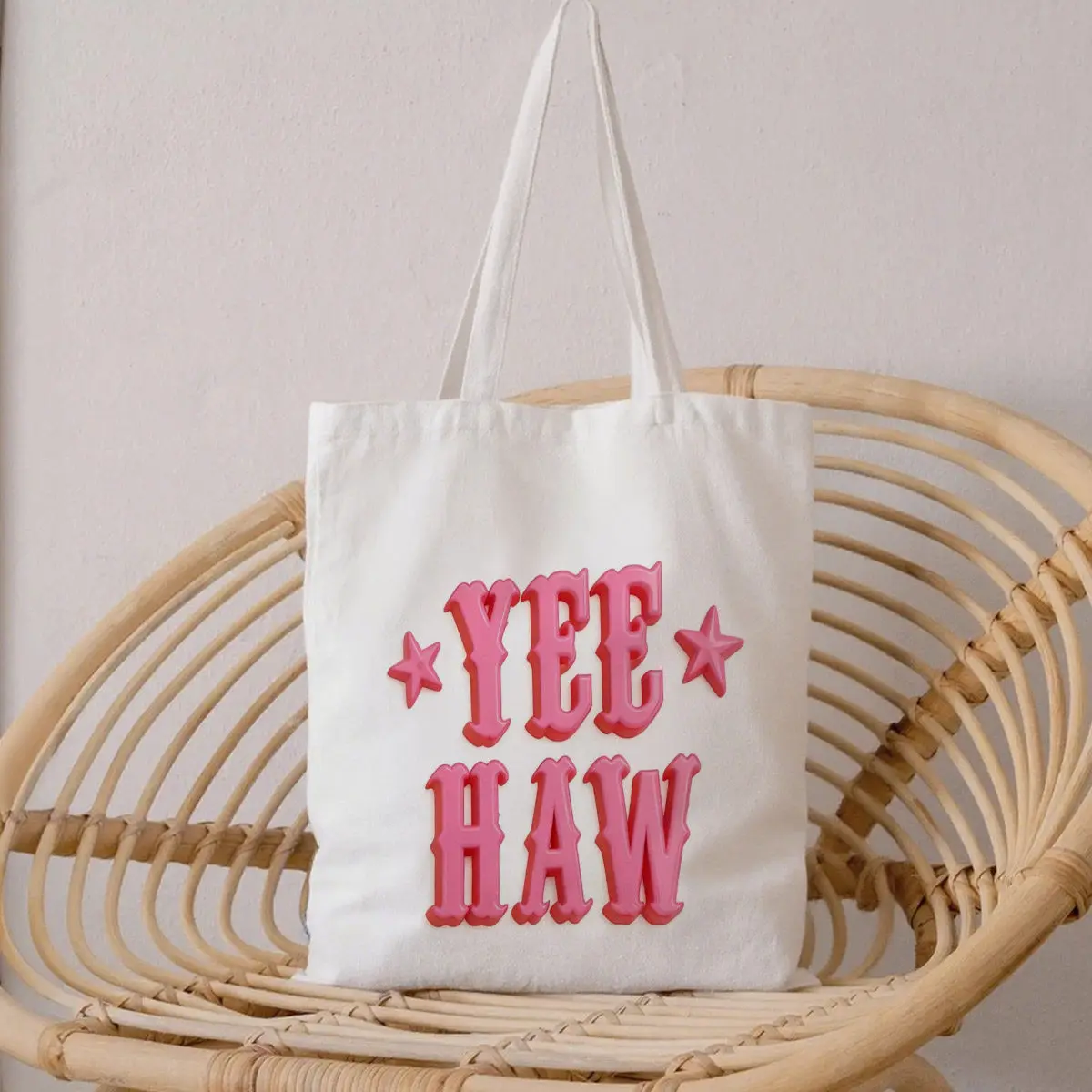 1pc YEE HAW Pink Letter Star Tote Shopping Bag,Suitable for DailyUse,Shopping,School,Travel,Unique Gift for Western Style Lovers