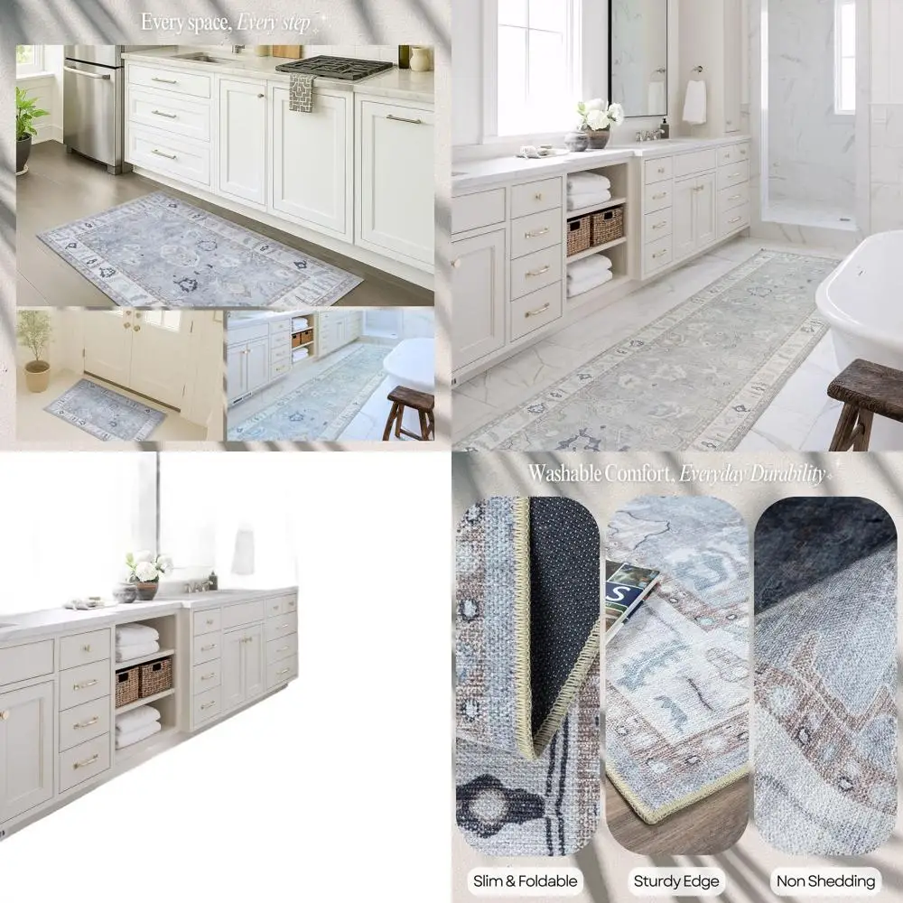 

Vintage-Inspired Turkish Oushak Rug, 2'6x10, Gray & Beige, Foldable, Washable, Luxury for Living & Bedroom