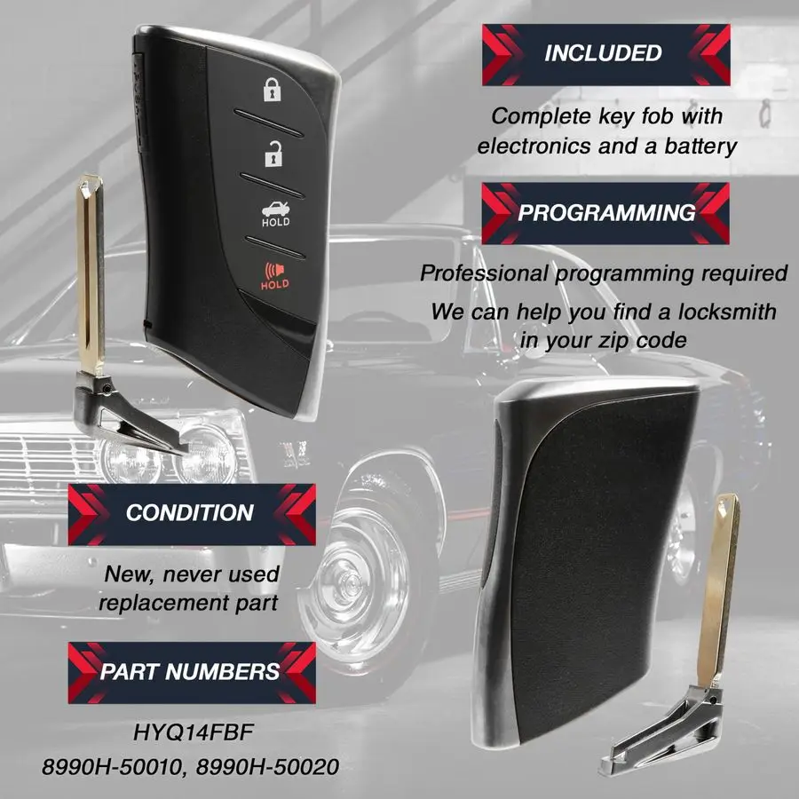 Substituição de chave fob para 2018 2019 2020 2021 2022 2023 Lexus ES300H ES350 LC500 LS500 LS500H Controle remoto de entrada inteligente sem chave de 4 botões H