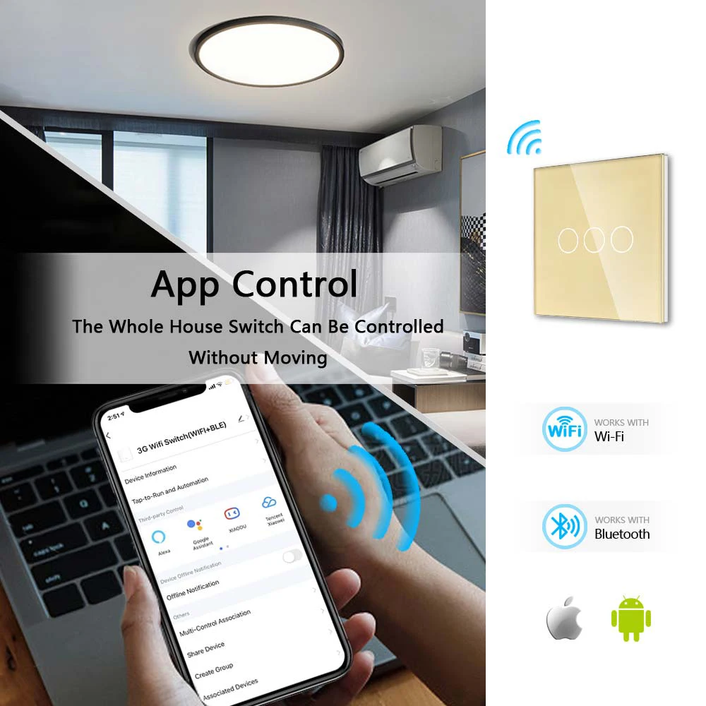 TAWOIA WiFi Touch Switch 1/2/3/4 Gang Light Switch 600W Need Neutral Wire Support Alice Alexa Yandex Tuya Google Home Smart Life