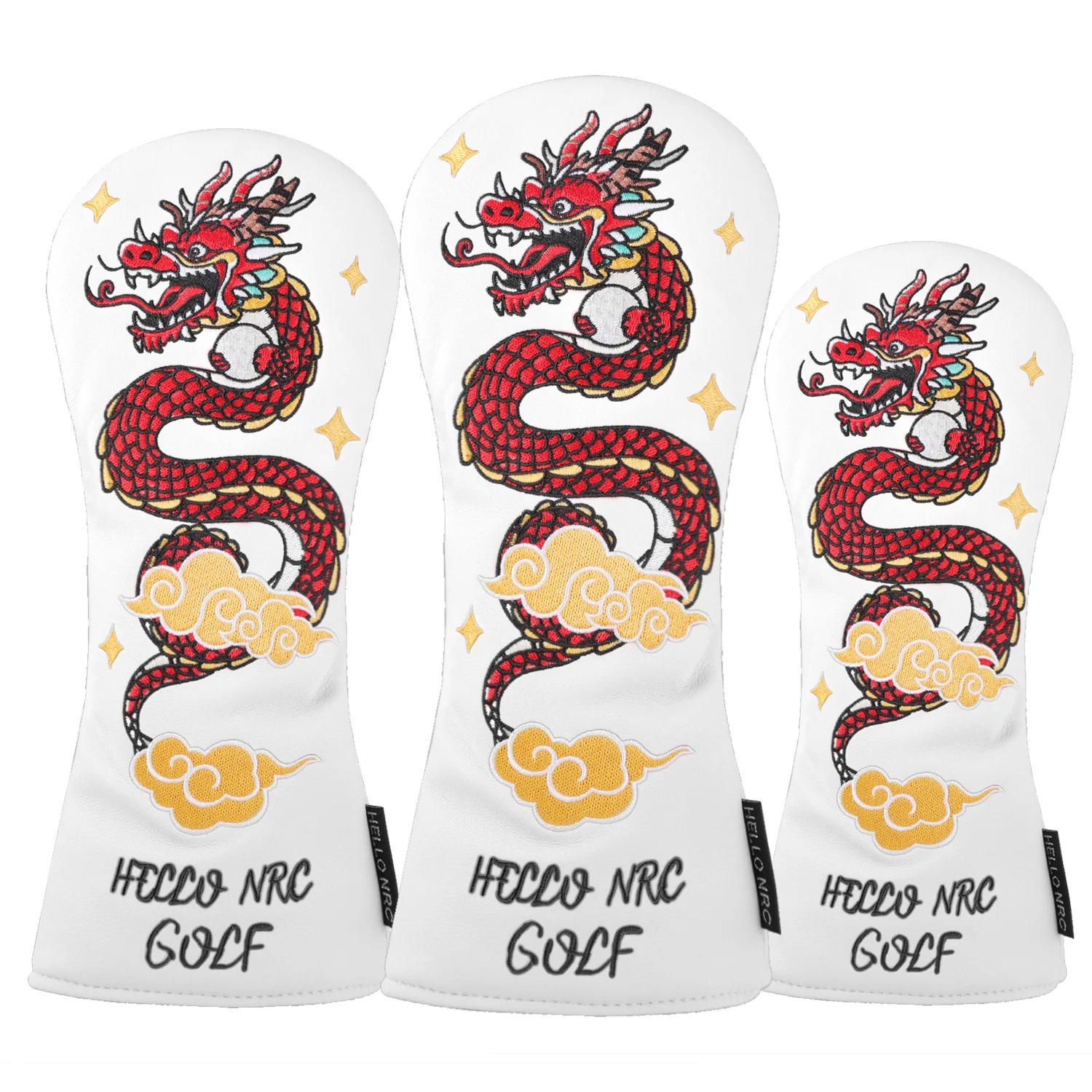 White Black Red PU Leather Chinese Dragon Embroidery  Golf Driver Cover Fairway Cover Hybrid UT Cover