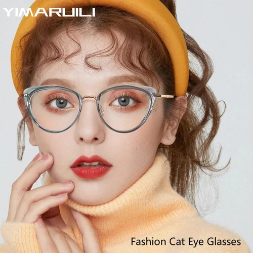 Imagen 1 del producto YIMARUILI, gafas con bloqueo de luz azul y ojo de gato, montura para mujer, gafas graduadas ópticas de aleación ultraligeras Retro a la moda 87007