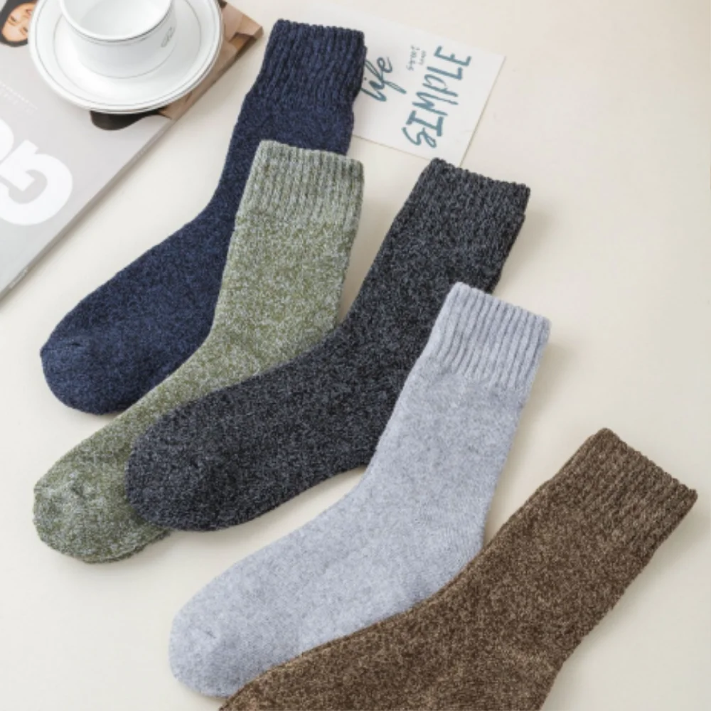5 أزواج الشتاء الدافئة الرجال الجوارب الصوف الذكور الجوارب النسائية سوبر سميكة الصلبة الجوارب ميرينو جوارب من الصوف ضد الثلوج الباردة تيري الجوارب