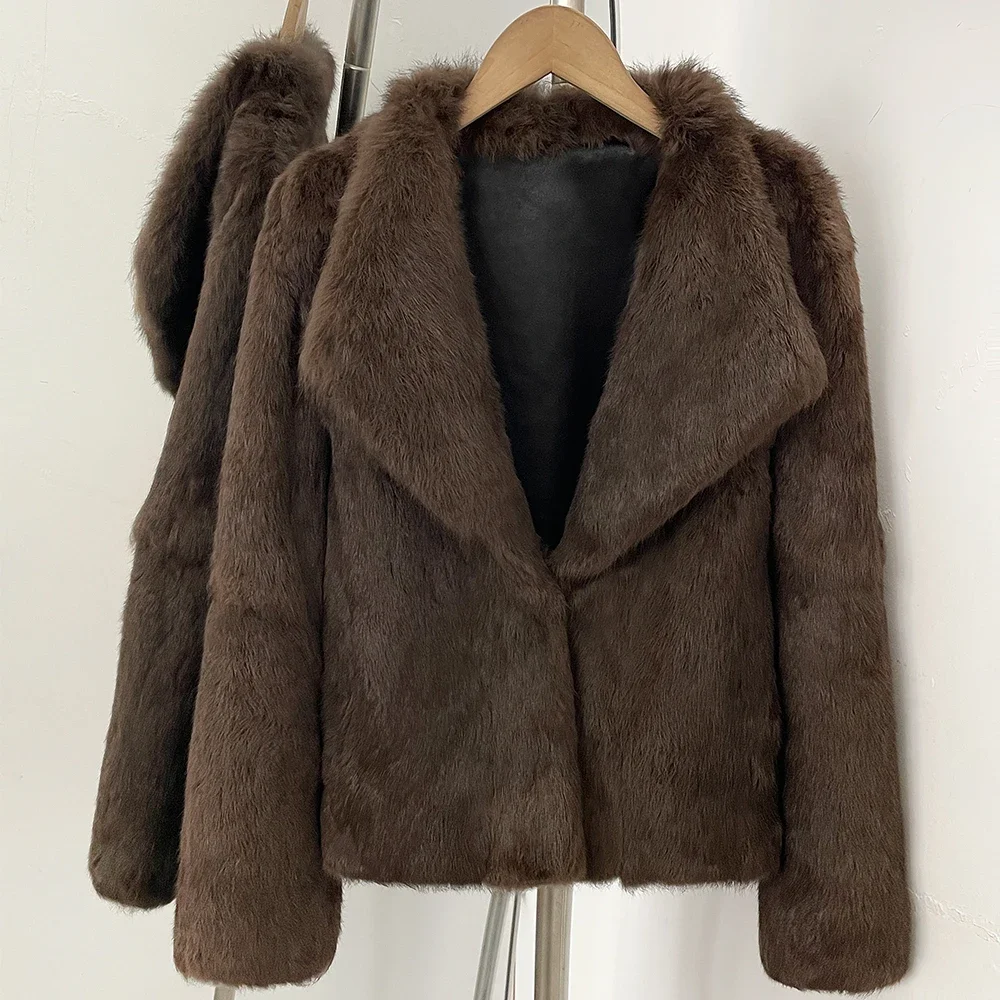 OFTBUY Großer Revers-Kurzmantel aus natürlichem Kaninchenfell, Damenmantel aus echtem Kaninchenfell, luxuriöse, modische, warme Winterkleidung für Damen – Detail 10