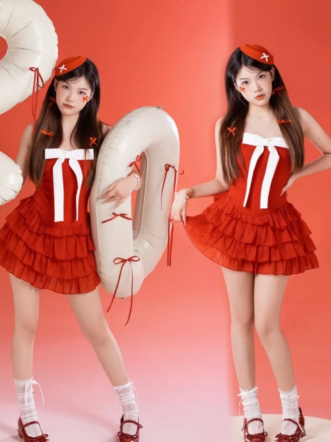 

Красное короткое платье в молодежном стиле для фотосессии на день рождения, костюм для художественной портретной фотографии, наряд для выпускного вечера