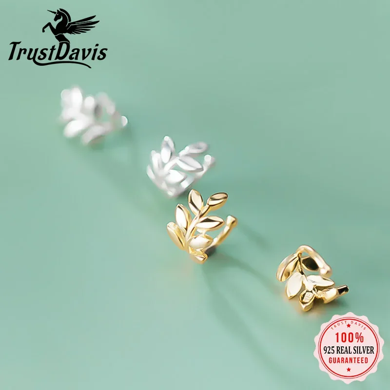 TrustDavis Real 925 Sterling Silver Sweet Leaves Ear Cuff Clip on Earrings For Women Without Piercing Earings Jewelry DA1819