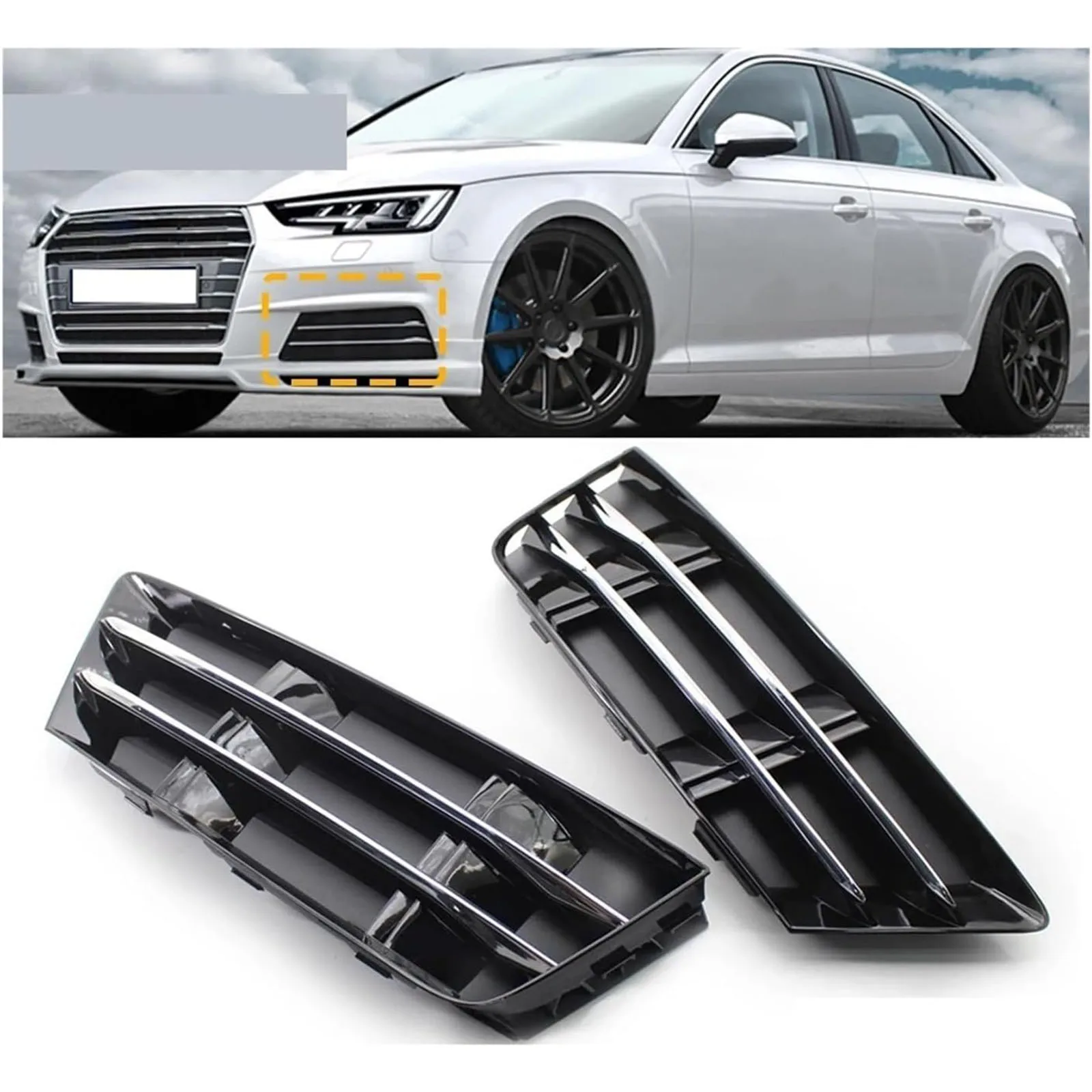 

Fog Light Grille 8WD807681 8WD807682, Compatible For Au&di A4 B9 2017 2018，Gloss Black Honeycomb Front Bumper Fog Light Lamp