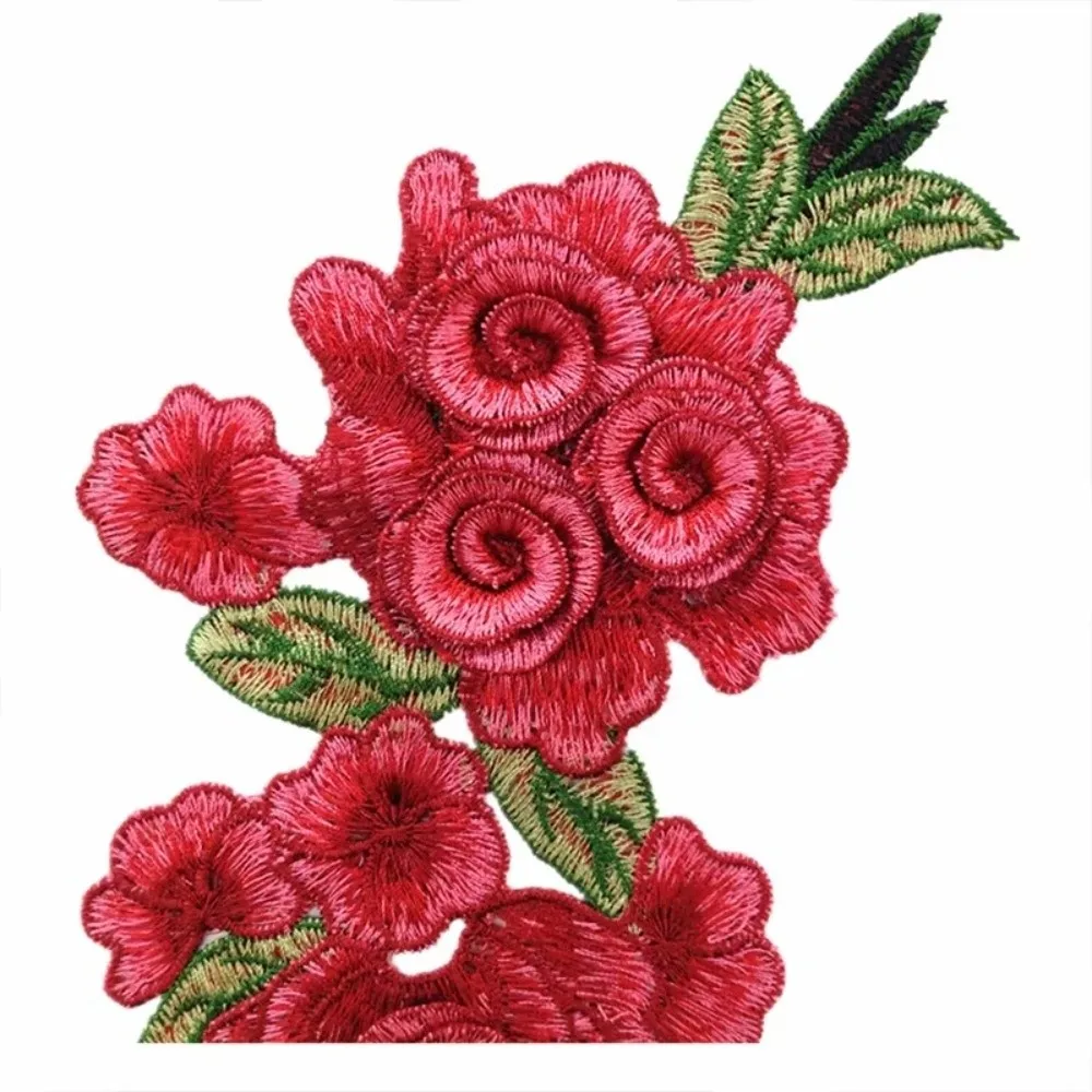 3D Embroidered Sewing On Patches Ethnic Style Rose Flower Flower Patch Sticker Multicolor Detachable Neckline Collar Applique