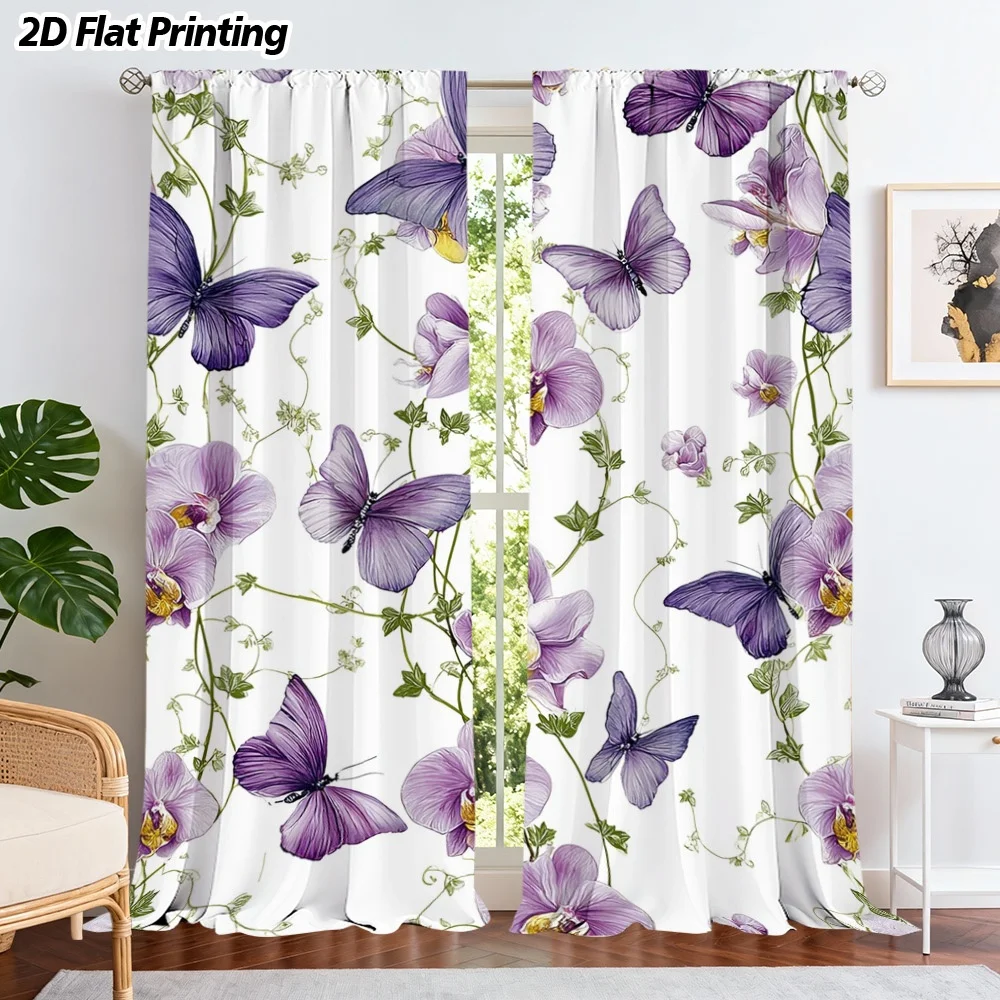 Decorative Floral Butterfly Orchid Print Curtains for Living Room Window Treatment Home Decor Wallpaper