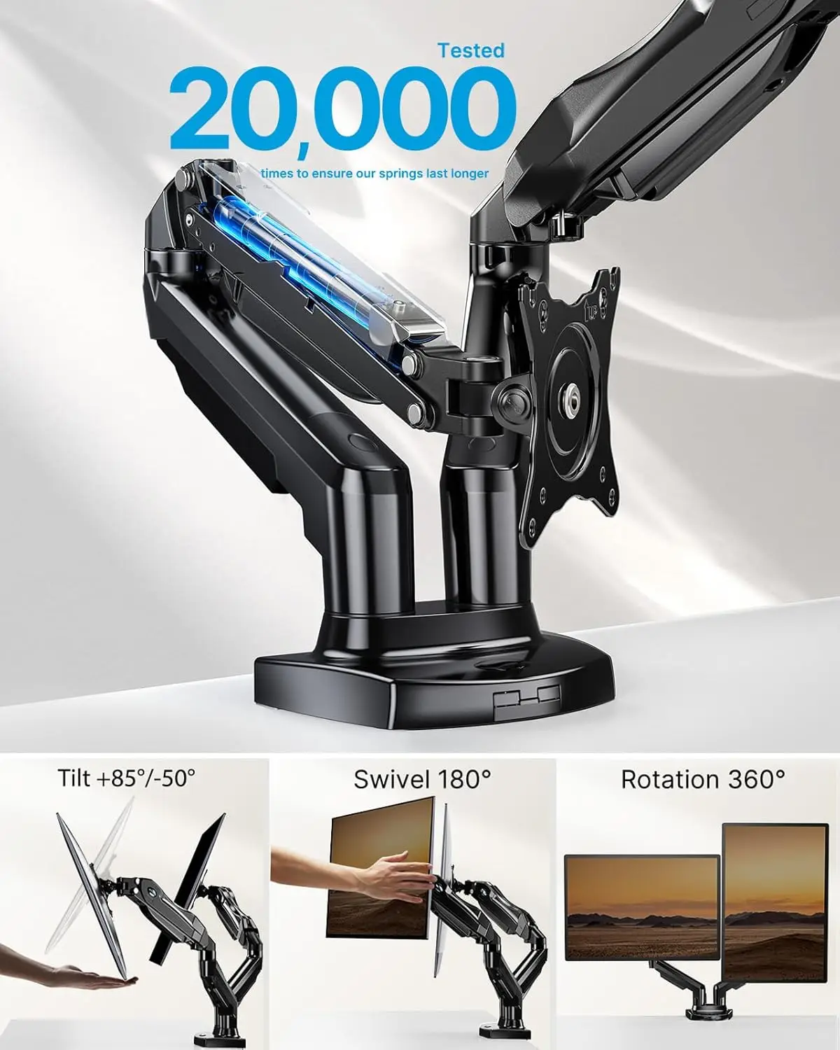 

Full Adjustable Monitor Desk Swivel, Grommet Mounting Base for 13 to 32 Inch Computer Screens - Each Arm Holds 4.4 to 19.8lbs