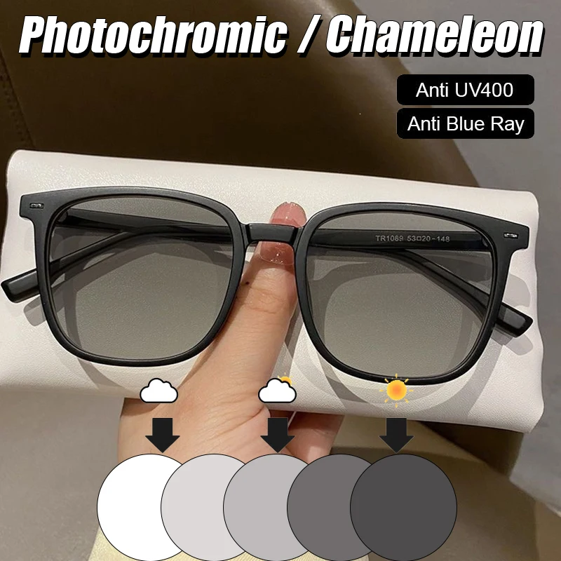 2 in 1 Photochromic Glasses Men Anti Ultraviolet Square Transparent Frame Sunglasses Fashion Simple Classic Elegant Eyewear