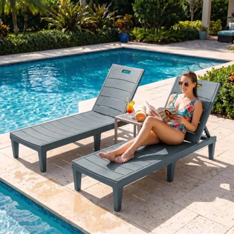 4-Pack Adjustable Chaise Lounges for Outdoor Use, Grey Polyester Fabric with Rust-Resistant Aluminum Frame, Ergonomic Design an