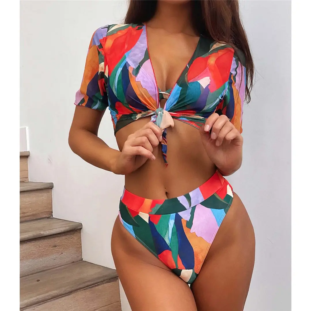 S - XXL, Bikini mit Leopardenmuster, hoher Bund, Damen-Badeanzug, dreiteiliges Bikini-Set, Badebekleidung, Badeanzug, Modell V2805SW. – Detail 17