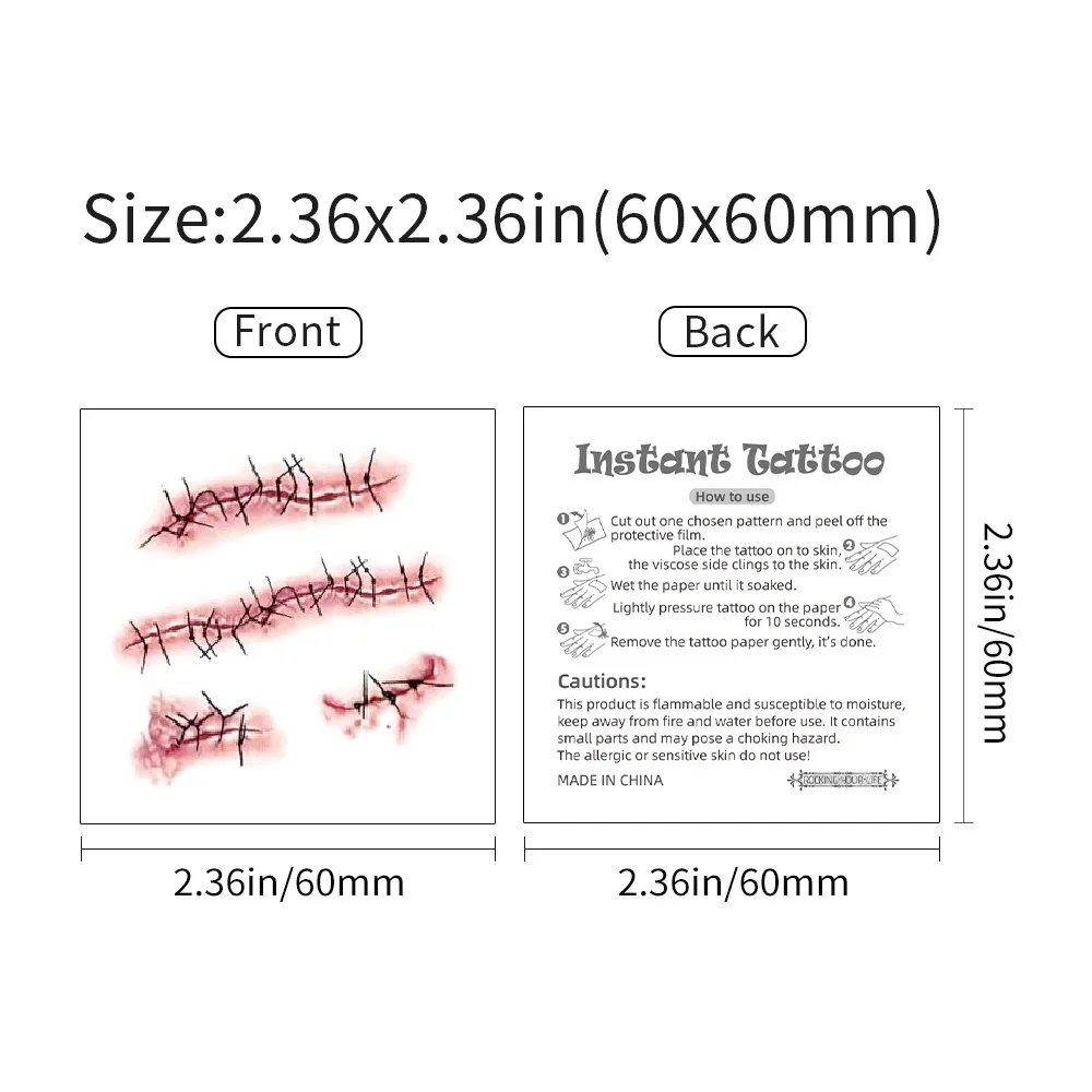 15 Blatt 3D Realistische Narben-Tattoos Wasserfeste Fake-Blutwunden-Aufkleber für Halloween Cosplay Körper-Make-up Erwachsene ​ ​ Gesichtstattoo – Detail 4