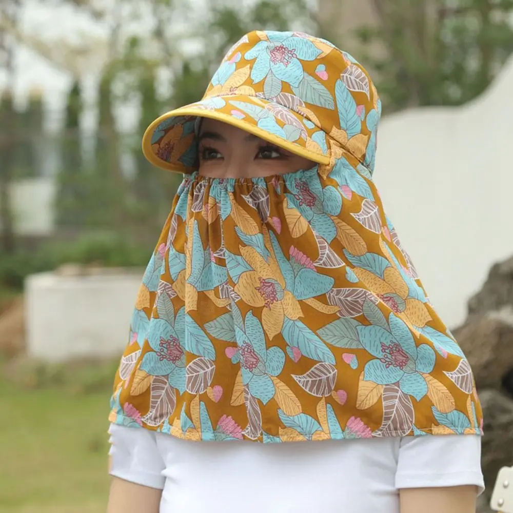 

Легкая женская панама с цветочным принтом, маска для лица и шеи, солнцезащитная шляпа, кепка для рыбалки, шляпа для альпинизма, шляпа для сбора чая, для активного отдыха