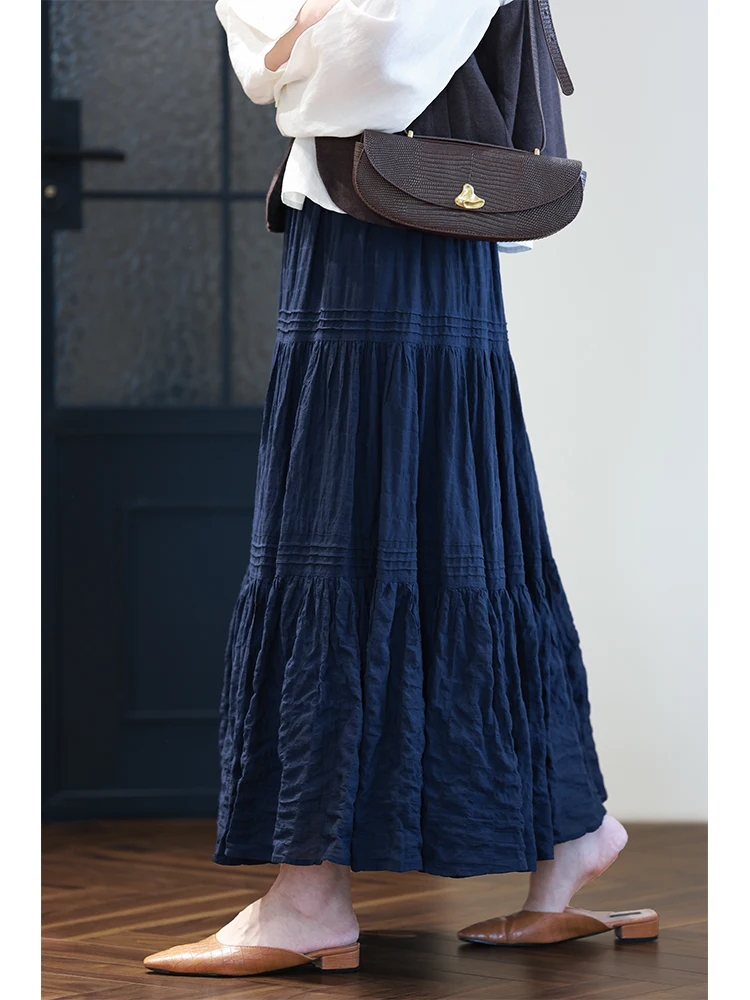 

Lightweight Silky Cotton A-Line Skirt Country Plaid High Waist Pleated Casual High Waist A-Line Skirt French Sle