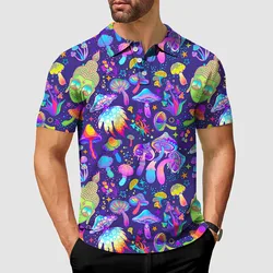 Magic Mushrooms Golf Polo Shirt Men Sport Clothes Soft Breathable Shirts 3D Print Colorful Graffiti Harajuku Street New Blouse