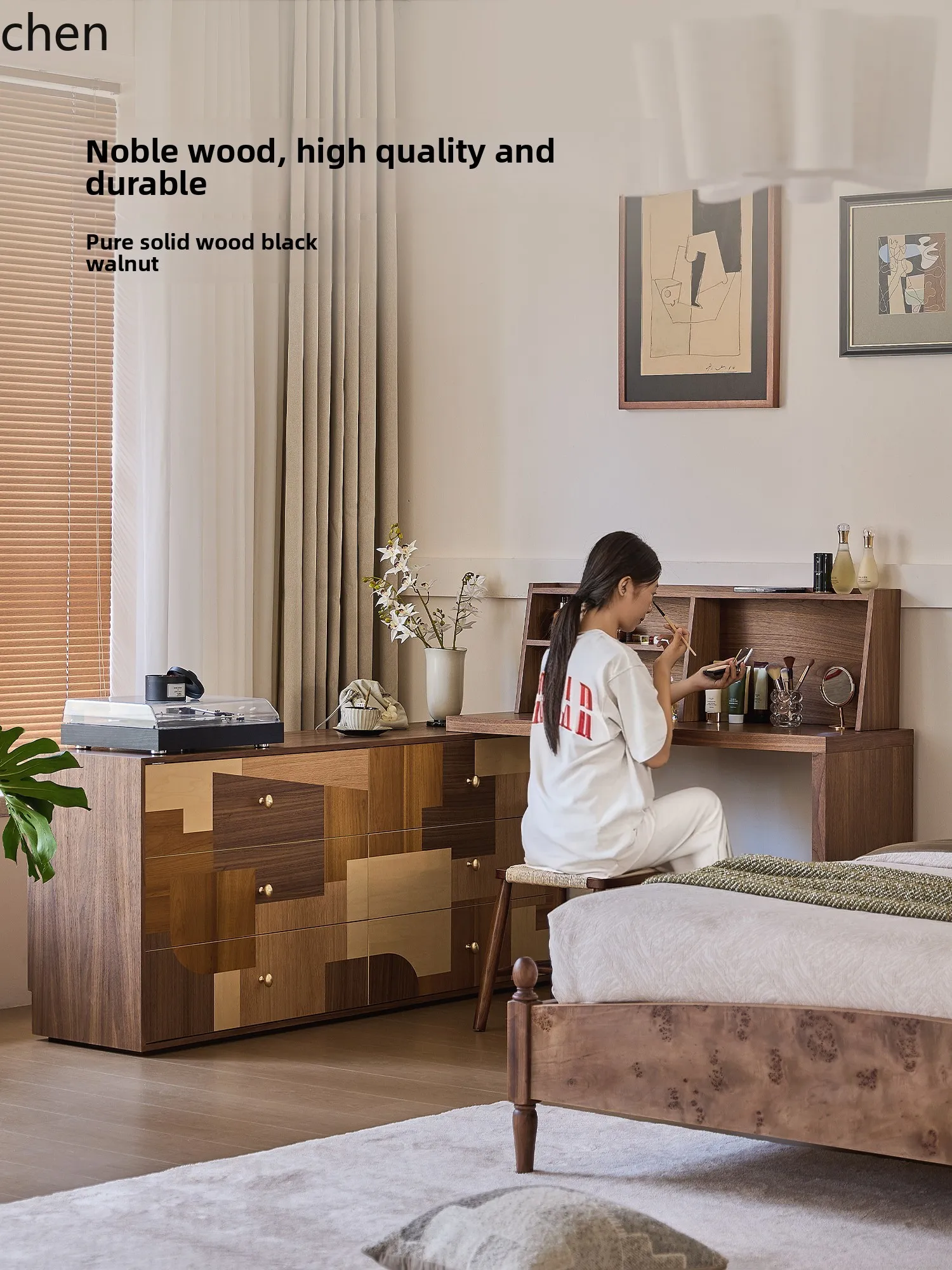 HT Solid Wood Dressing Table Makeup Table Master Bedroom New Style Chest of Drawers Integrated Storage Vintage Style