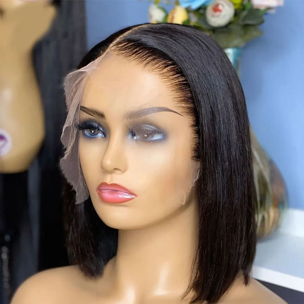 Straight Bob Brazilian Hair Lace Front Wig Short Bob Wig PrePlucked Natural Color 4×4 Lace Frontal Human Hair Wig For Women 180%