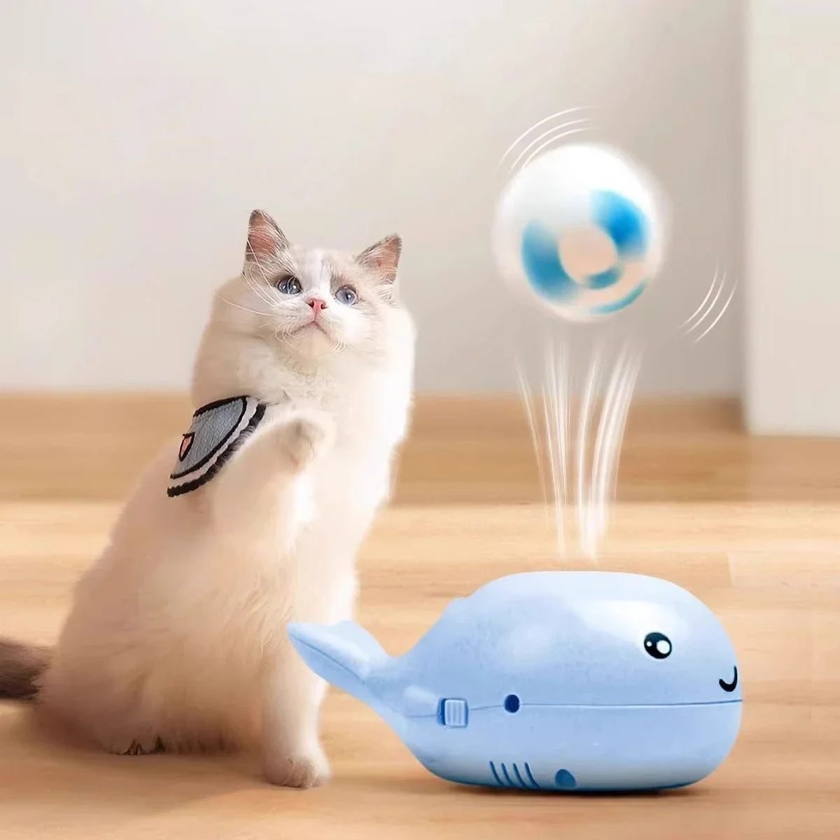 

Electric Floating Ball Cat Toy Whale Shaped USB Powered Dual Function Fan Portable 3C Certified Pet Toy
