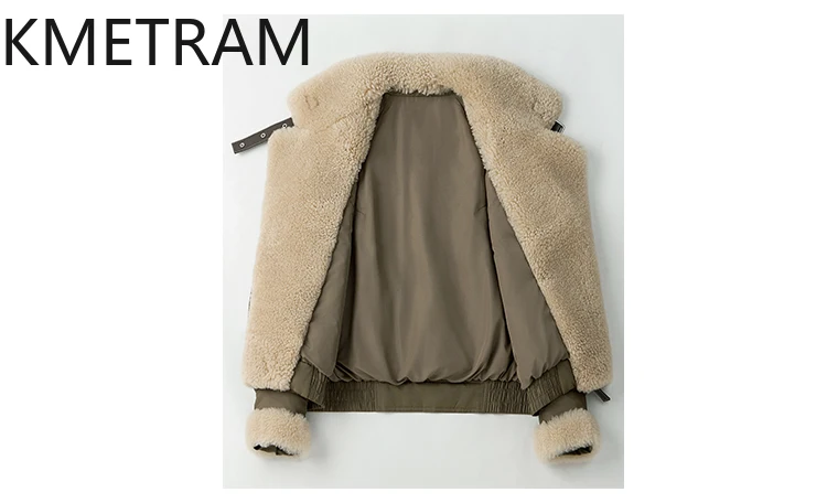 KMETRAM Piumino di pelliccia d'oca bianca Donna Colletto di lana Cappotti invernali Abbigliamento donna Piumini corti verde militare 2025 шуба