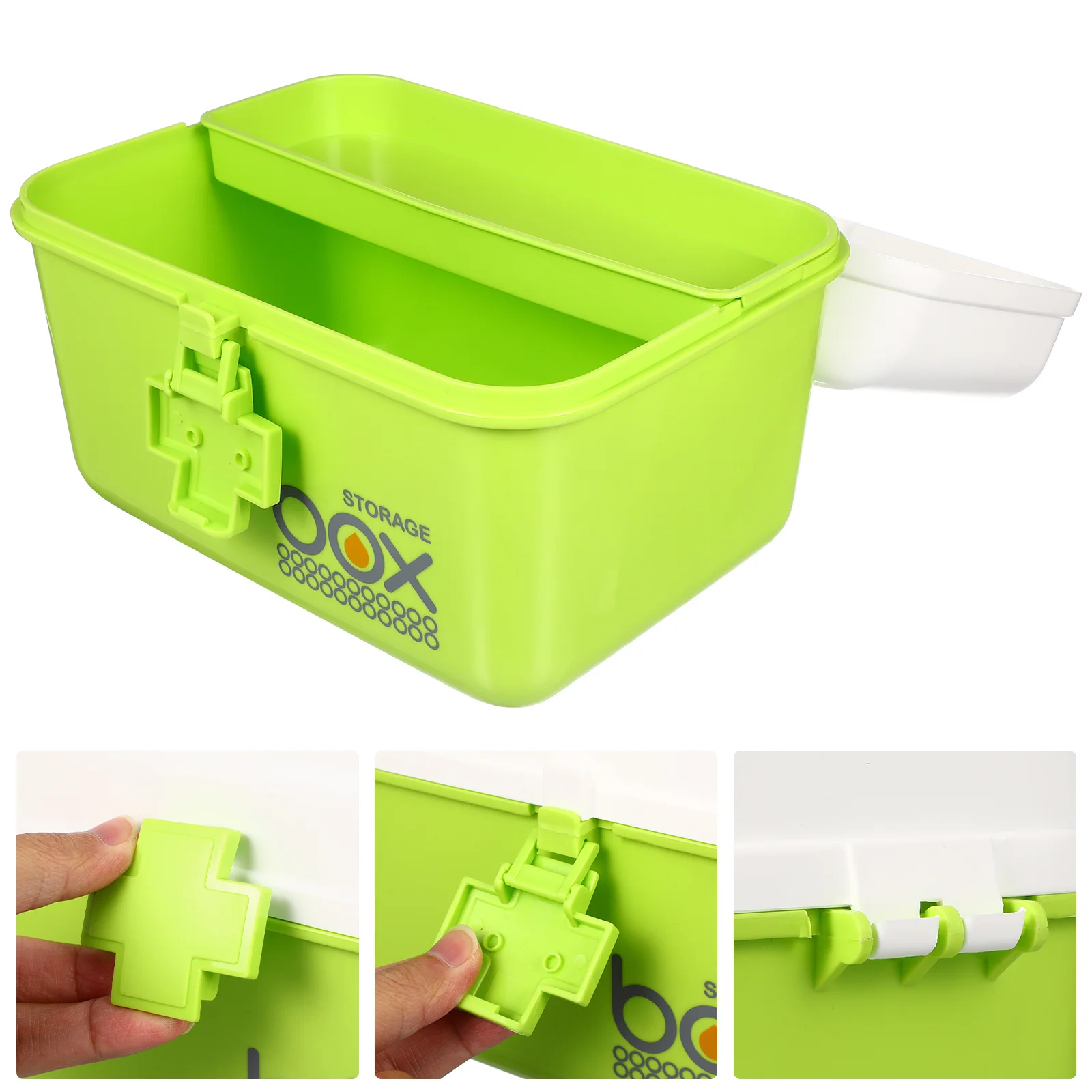 صندوق طبي محمول 21X16.5X15Cm أخضر طبقة مزدوجة المحمولة الطب المنظم دائم البلاستيك الإسعافات الأولية حقيبة للتخزين #3