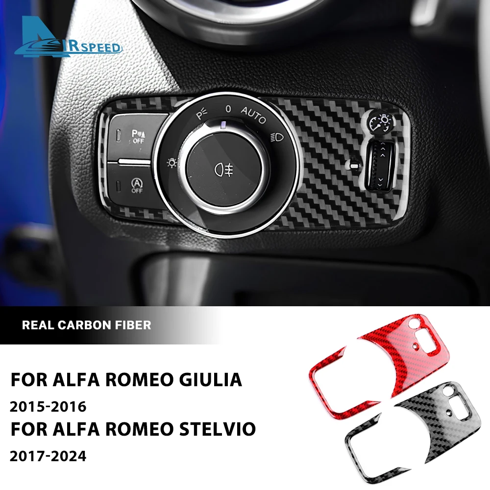 Real Soft Carbon Fiber Sticker For Alfa Romeo Giulia 2015 2016 For Stelvio 2017-2024 LHD RHD Car Headlight Switch Button Panel