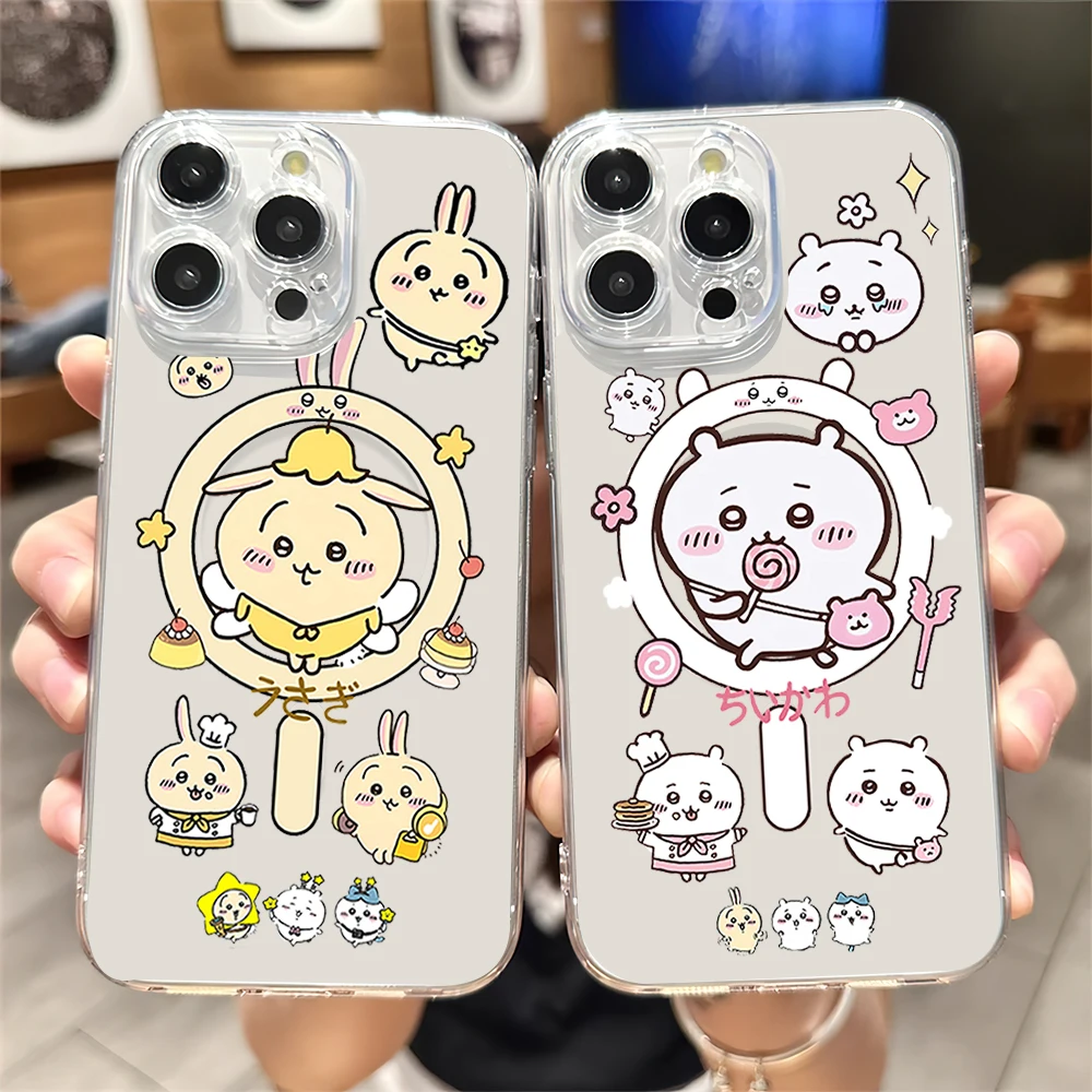MINISO C-Chiikawa U-Usagi Phone Case for iPhone Plus 11 13 12 14 15 16 Pro Max Transparent Shell Magsafe Magnetic Wireless Cover