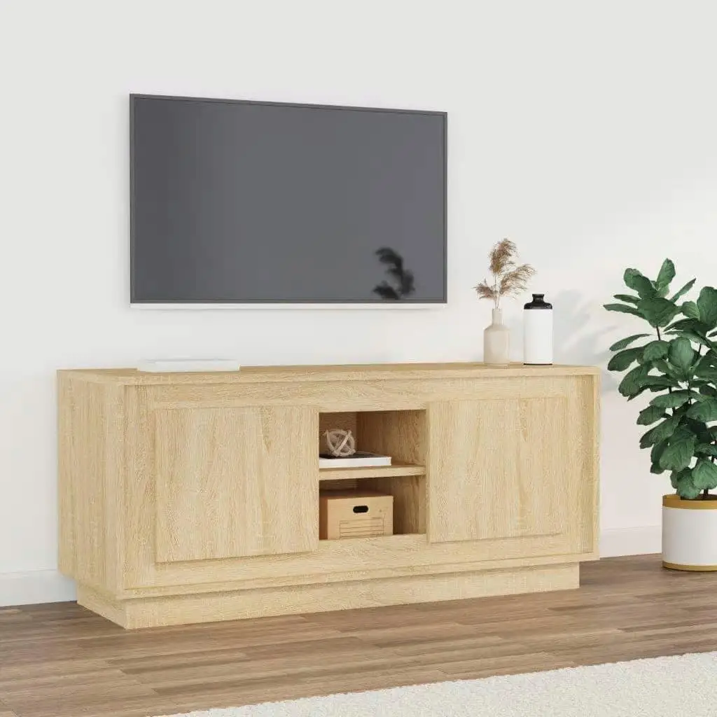 Sonoma Oak TV Stand 102x35x45 cm, Modern Wooden Media Cabinet Storage Furniture