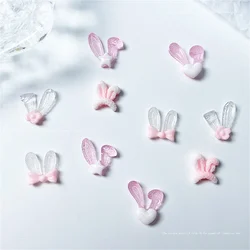 20pcs 3D Korean Rabbit Ear Resin Nail Art Charms Pink White Bunny Kawaii Jewelry Nail Rhinestones Decorations Accessories DIY