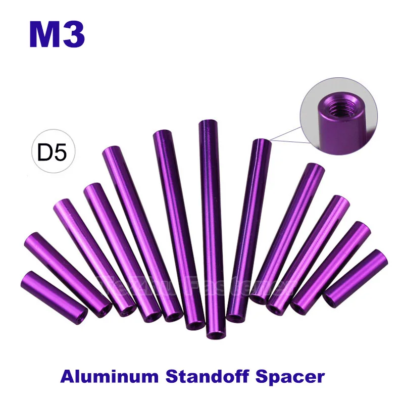 5Pcs M3 Fasteners Round Aluminum Standoff Spacer Stud Screw Bolt Long Nuts Riveter Threaded Insert Purple DIY Accessories Model