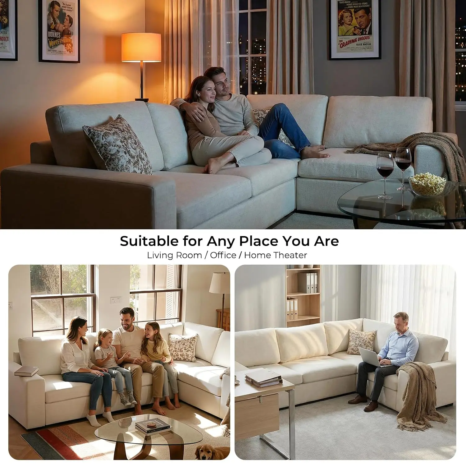 V-Shaped Modular Sectional Sofa, 5-Seat Linen Deep Seat with Corner & Removable Cover, Living Room & Office, 113