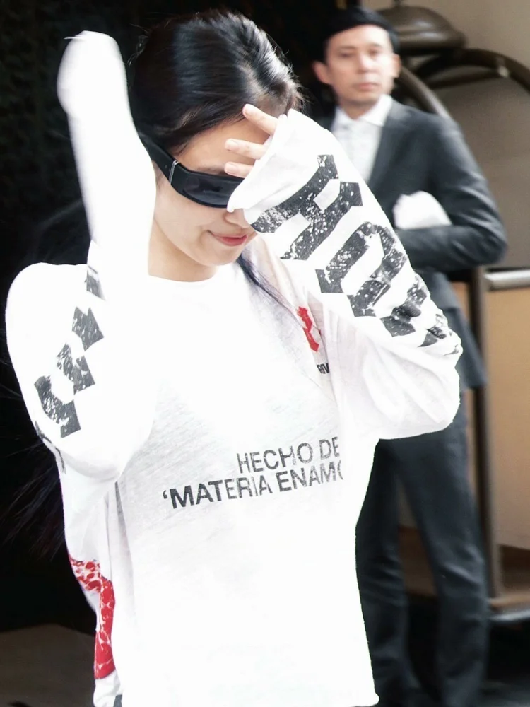 

Футболка Craed Long Sve Lazy Sle Spicy Girl Design Повседневная хлопковая футболка круглого цвета Ne Moisture ng Summer Faion Ladies