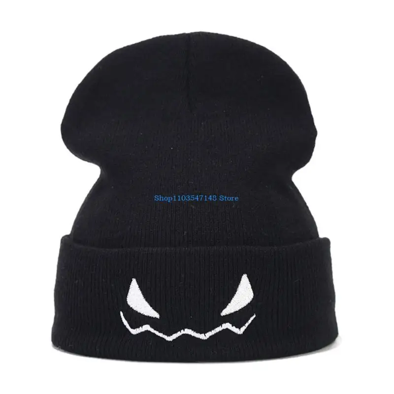 P88B Halloween Pumpkin Hat Party Unisex Knitted Hats Headgear Specter Pattern