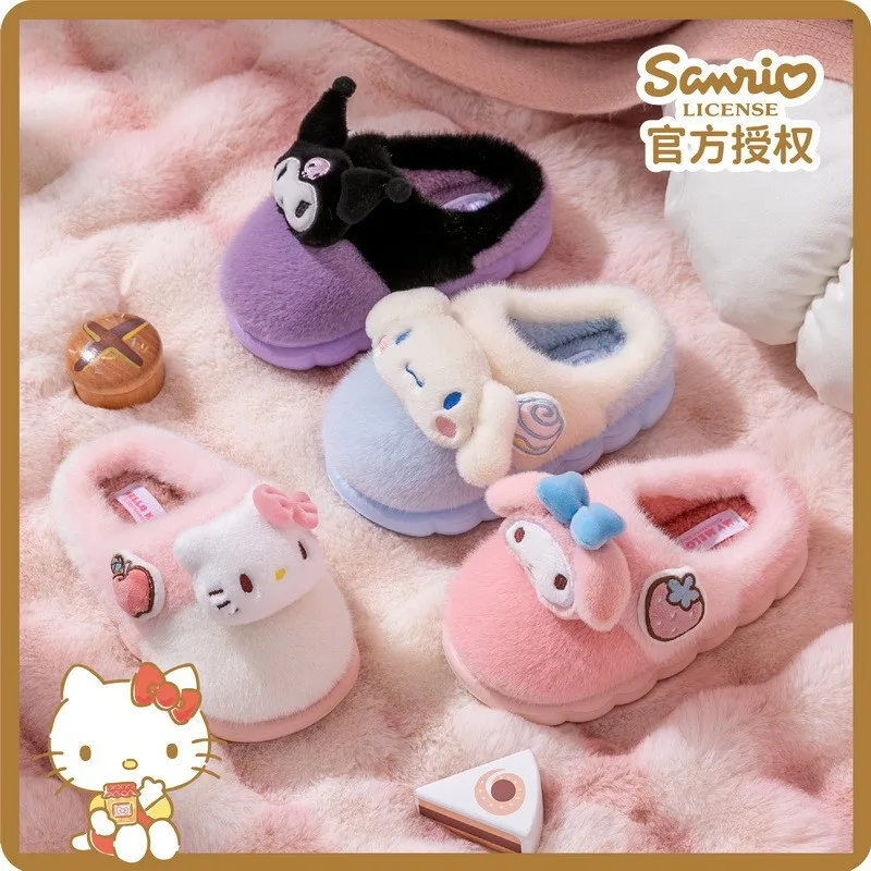 

Sanrio Girl Hello Kitty Kawaii Fashion Fleece-Lined Slippers Student Autumn and Winter Cartoon Child Keep Warm Cotton Slippers