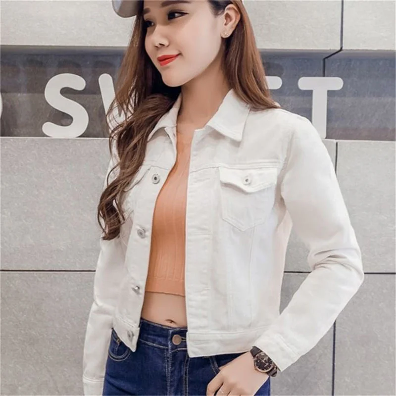 Jaqueta de cowboy feminina curta fino ajuste versão coreana jaqueta nova rosa branco primavera e outono versátil tendência denim jaquetas