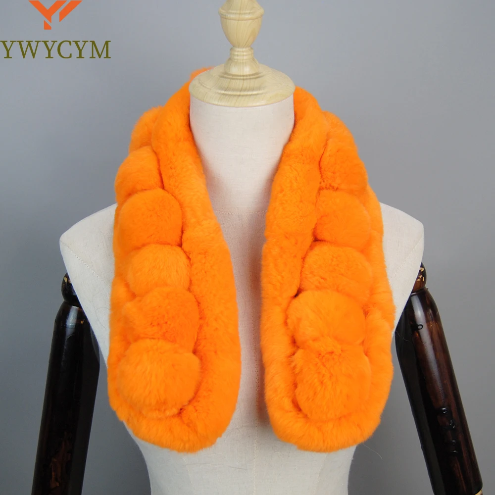 

2024 Fashion Luxury Women's Fluffy Warm Soft Winter Fur Scarf Genuine Rex Rabbit Fur Knitted Scarves Wrap Fur Pom Poms Scarfs