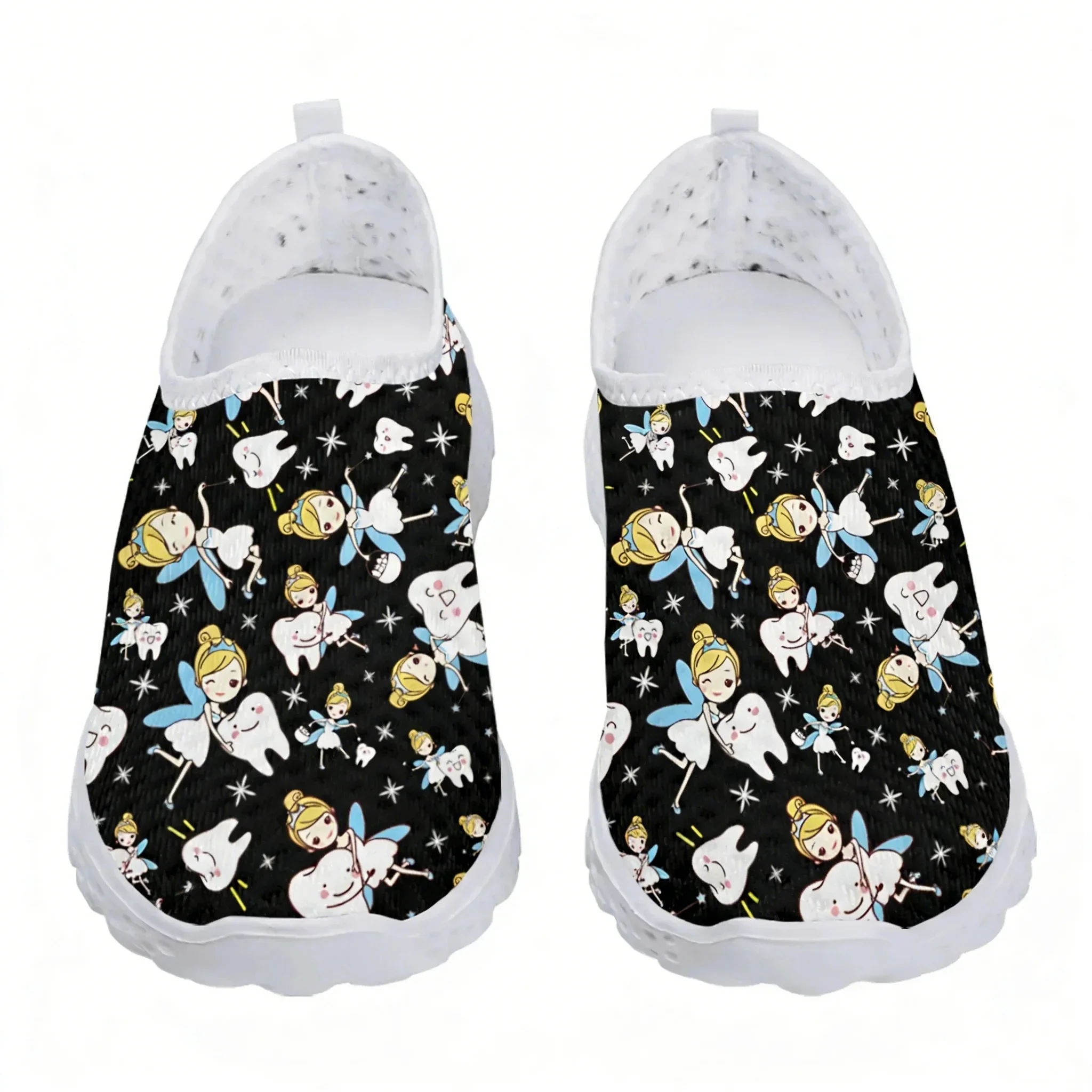 Cute Cartoon Nurse Elf/Teeth Mesh High Quality Sneakers Women Men Teenager Casual Fashion Custom Made Tennis Flat Couple Shoes