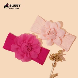 Headband For Kids Girls Solid Chiffon Flower Hair Band Baby Girls Soft Nylon Elastic Newborn Headwear Chlidren Hair Accessories