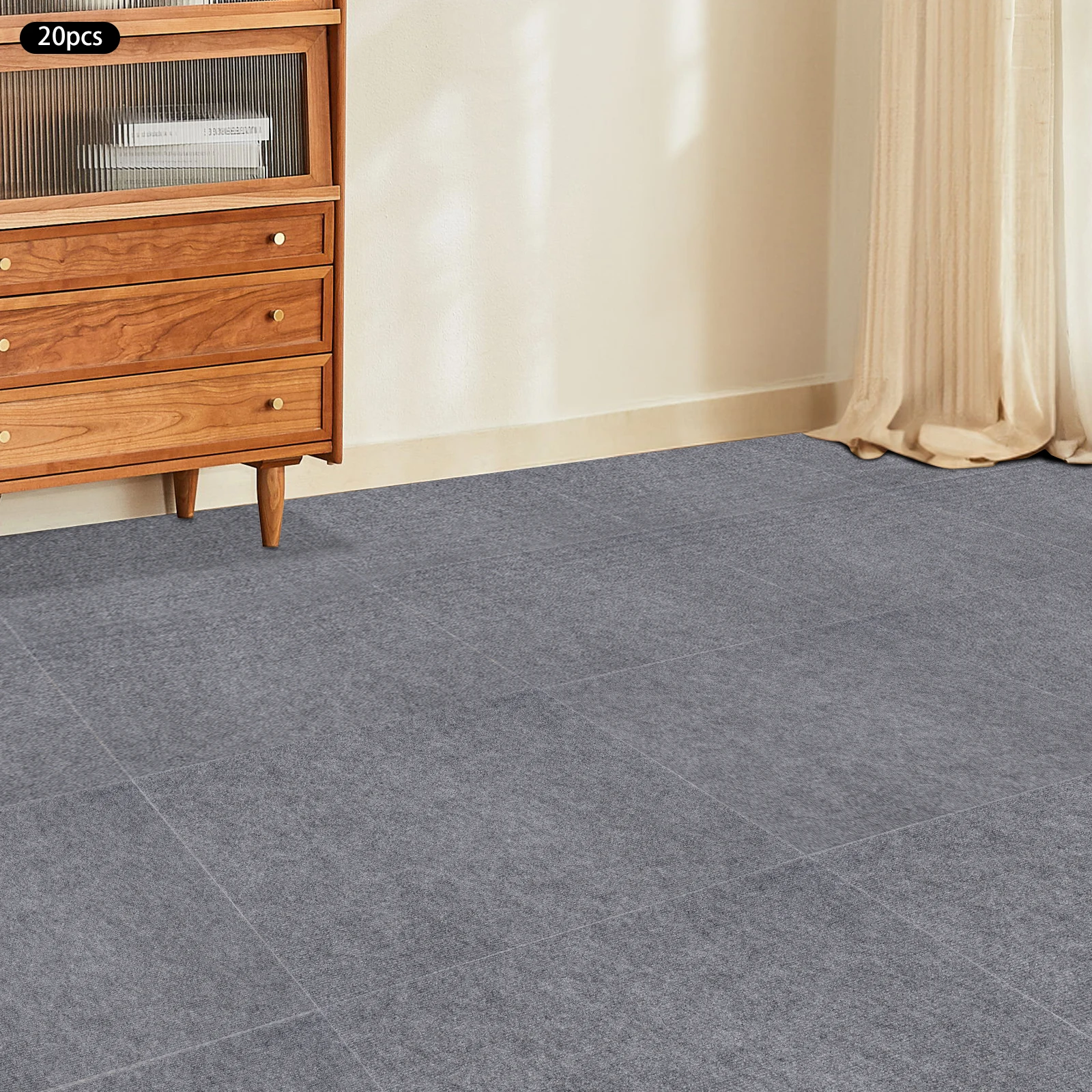 20 stuks 60x60cm polyester vierkant tapijt, lichtgrijs gestreept zelfklevend 4 mm tapijt op de vloer gemonteerd voor restaurants, familiekamers