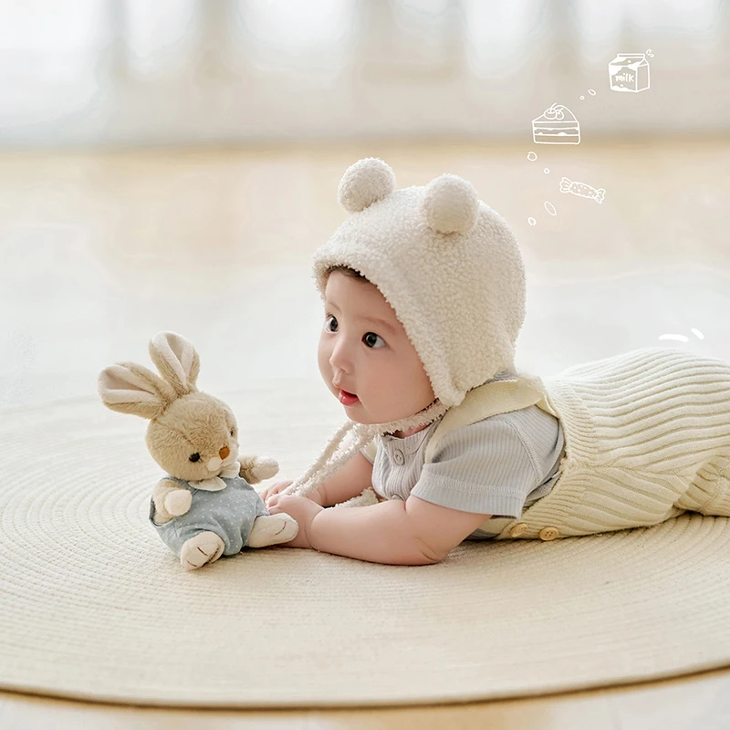 Cute Baby Bear Outfit Knitted Short-Sleeved Overalls Set 100 Days Baby Photography Props Rabbit Toy Newborn Shoot Accessories