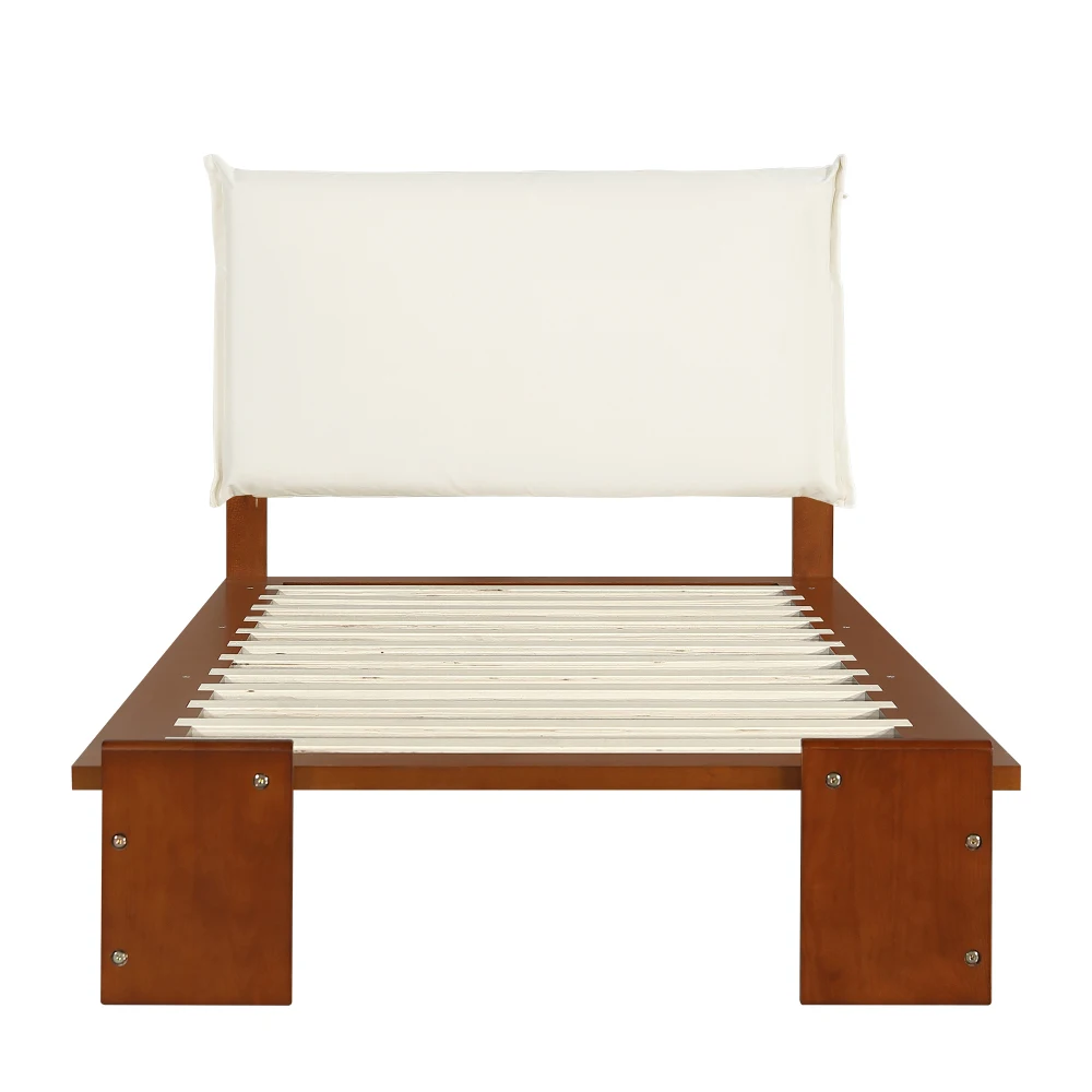 PINGGO Dunkelbraunes Polsterbett Einzelbett 90x200cm Samt-Kopfteil Stabiler Lattenrost Verbreiterte Beine Ohne Matratze – Detail 11