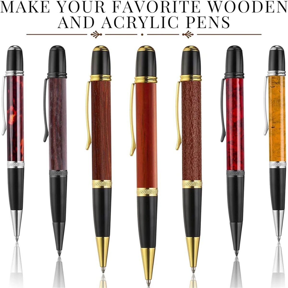 BAAQ Set Pena Kayu 12 Pak, Set Pena Bolpoin Putar dengan Meja Putar Tembaga Pengganti, Perlengkapan Kelas DIY D