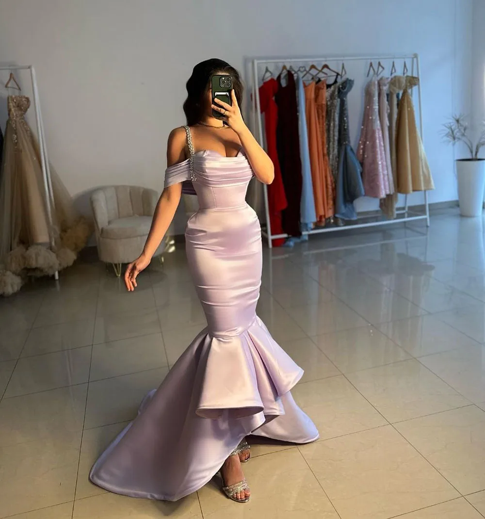 SoDigne Lilac Evening Dresses 2024 Mermaid Formal Party Gown Elegant Crystal Off The Shoulder Elegant Long Prom Dress Customized