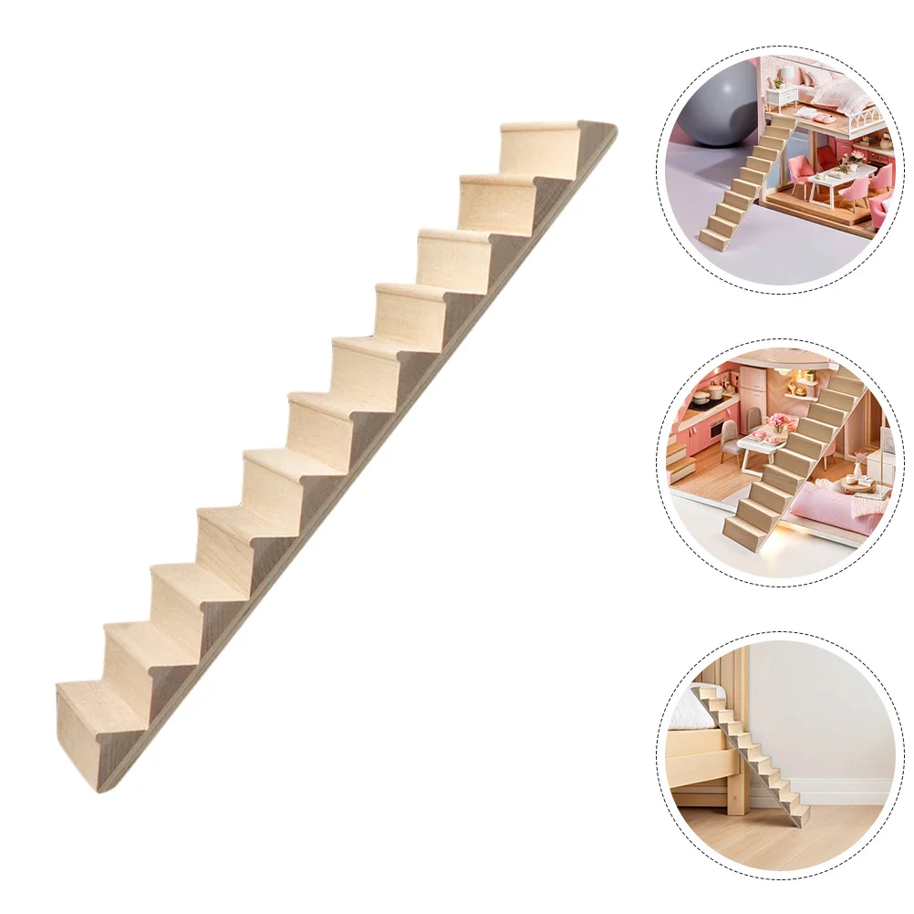 

3Pcs 1:12 Scale Miniature Wooden Stairs Unpainted DIY Steps Without Handrail for Dollhouse Miniatures Furniture Decoration